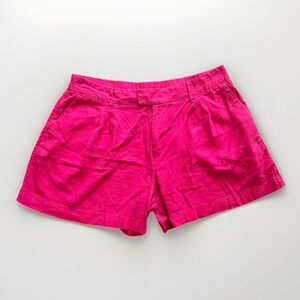A New Day Shorts Women Size 16 Fuchsia Pink Linen High Rise Pleated 5” Inseam